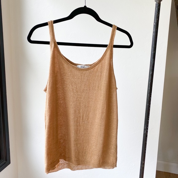 Zara Tops - ZARA knit linen blend gold scoop neck tank top